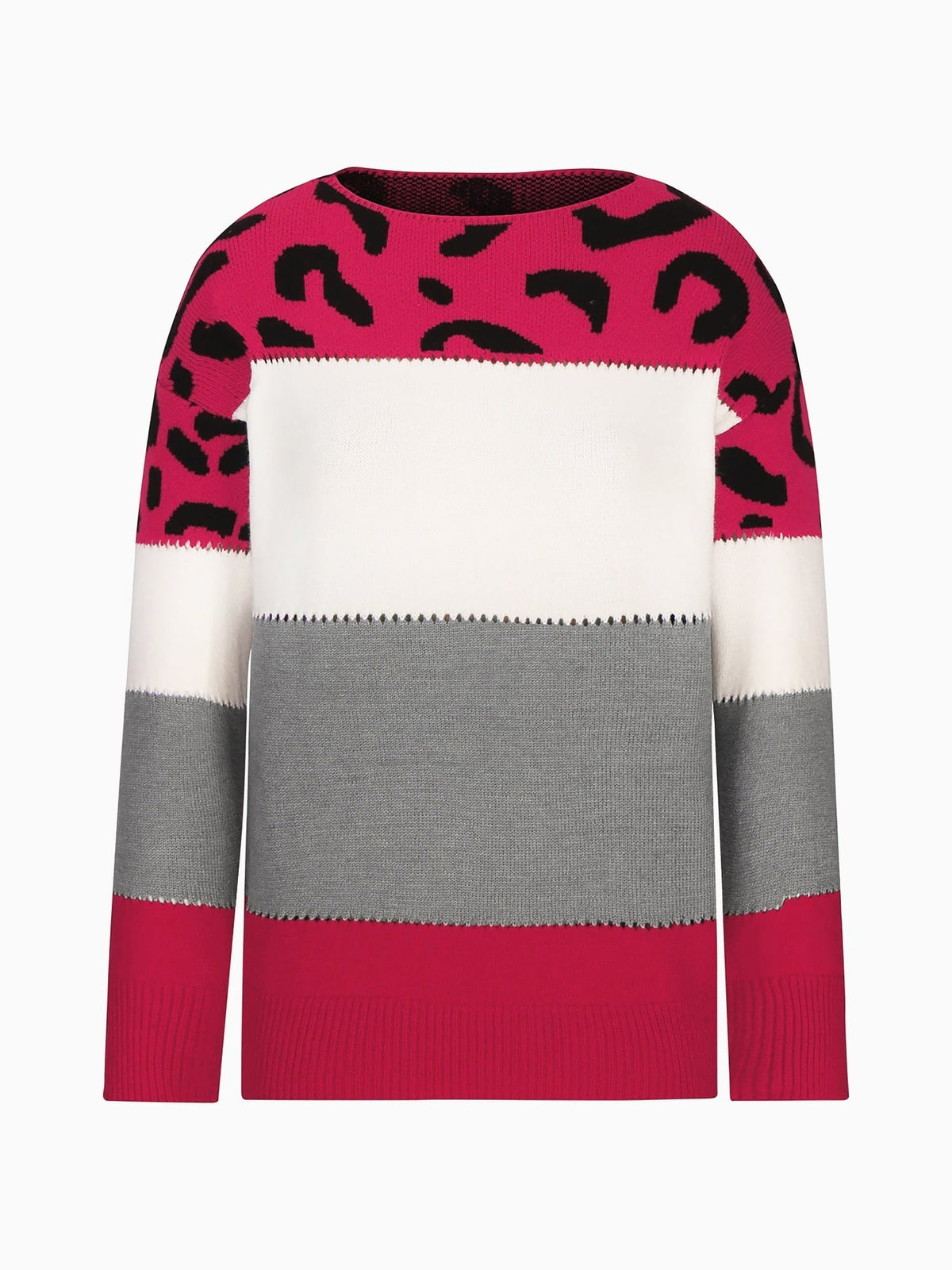 Valora | Women's Leopard Print Color Block Knit Sweatshirt