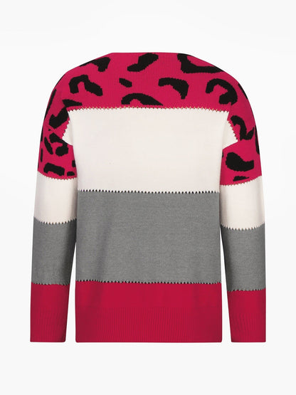 Valora | Women's Leopard Print Color Block Knit Sweatshirt