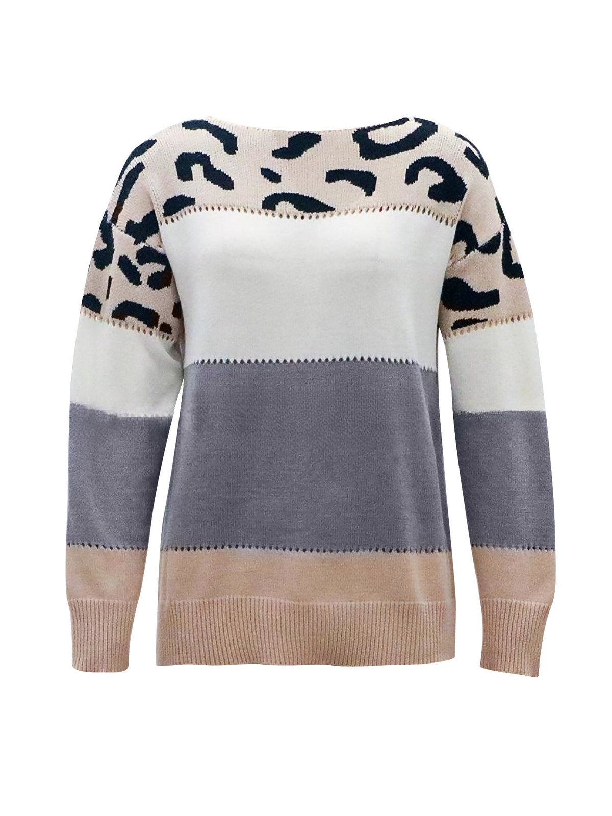 Valora | Women's Leopard Print Color Block Knit Sweatshirt