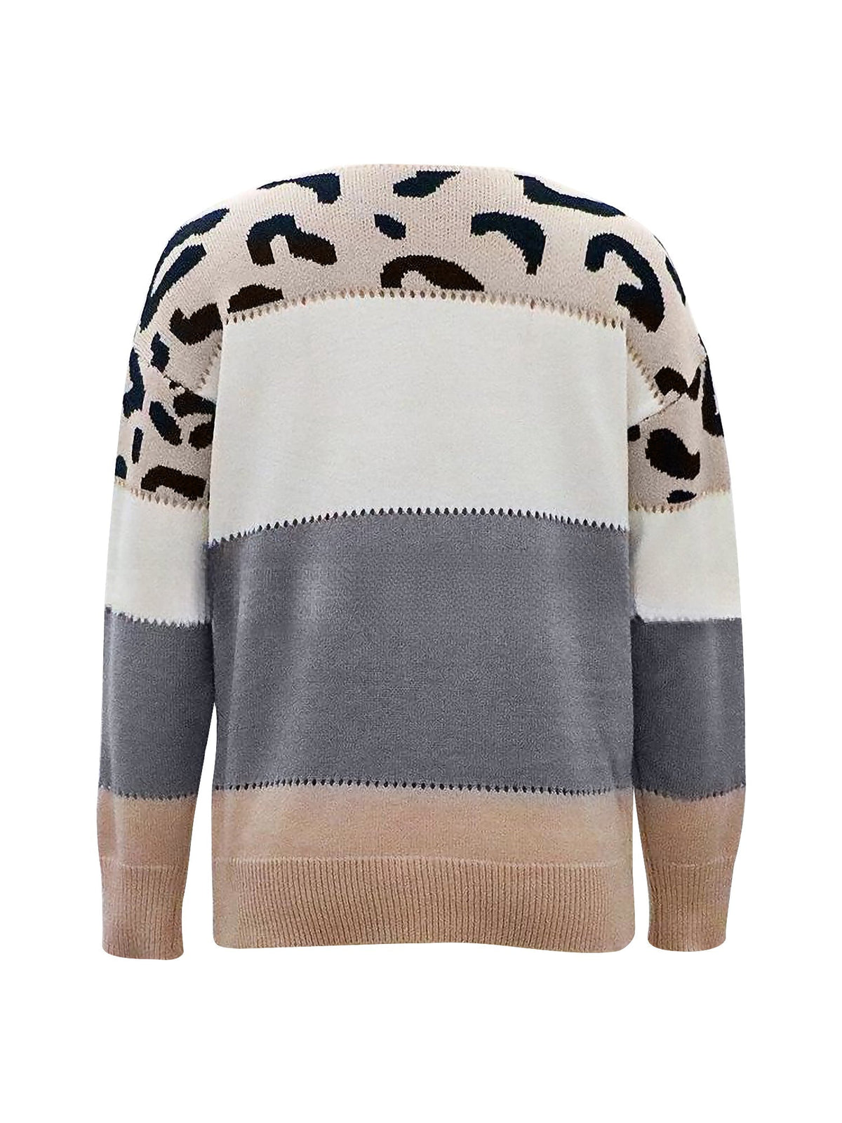 Valora | Women's Leopard Print Color Block Knit Sweatshirt
