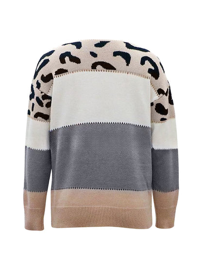 Valora | Women's Leopard Print Color Block Knit Sweatshirt