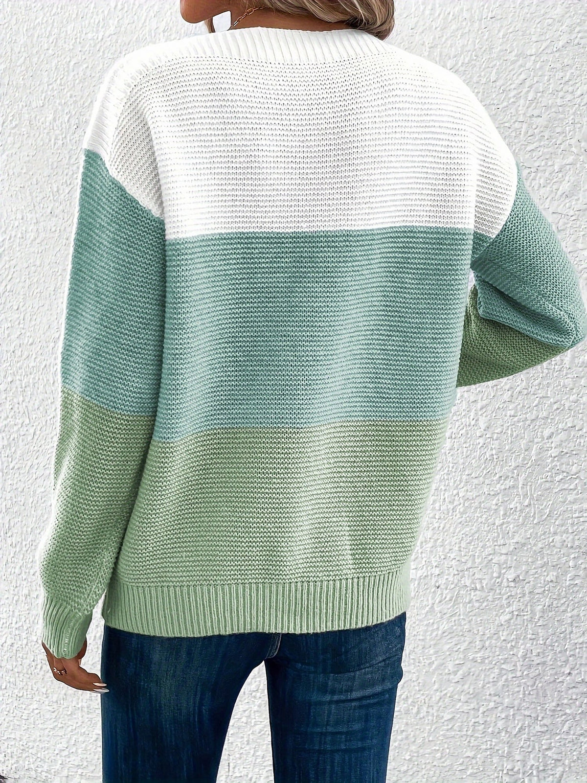 Elvara | Women's Color Block Crewneck Knit Sweatshirt