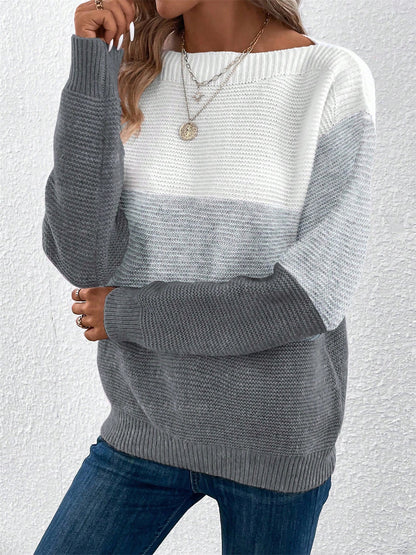 Elvara | Women's Color Block Crewneck Knit Sweatshirt