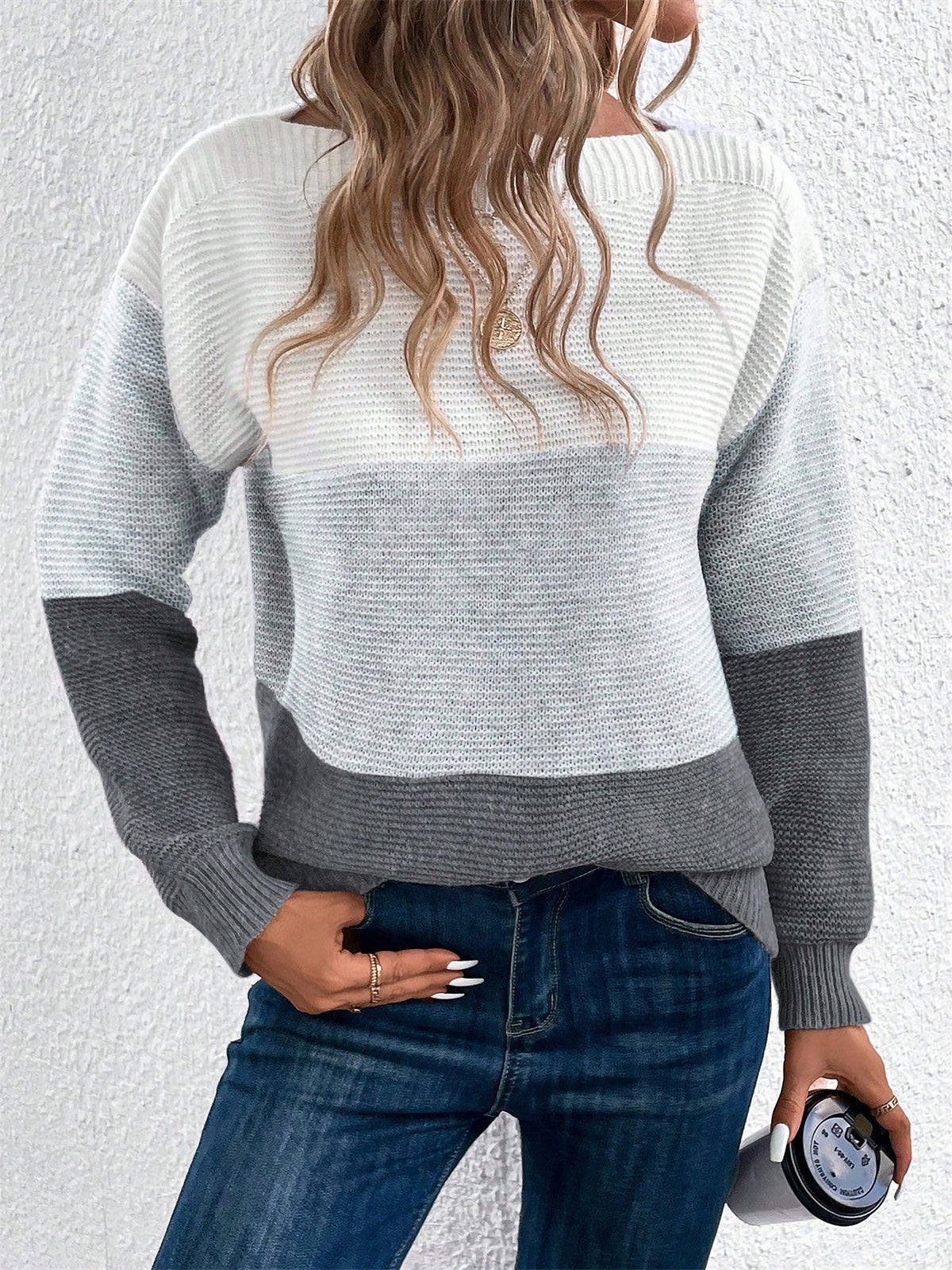 Elvara | Women's Color Block Crewneck Knit Sweatshirt