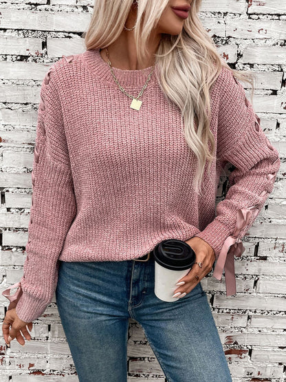 Marlowe | Women's Lace Trim Waffle Knit Sweatshirt