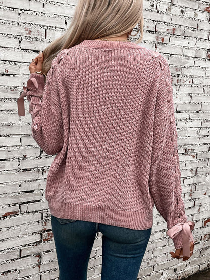 Marlowe | Women's Lace Trim Waffle Knit Sweatshirt