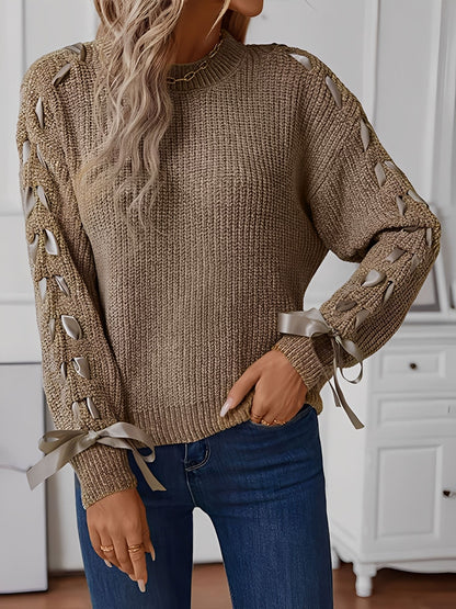 Marlowe | Women's Lace Trim Waffle Knit Sweatshirt