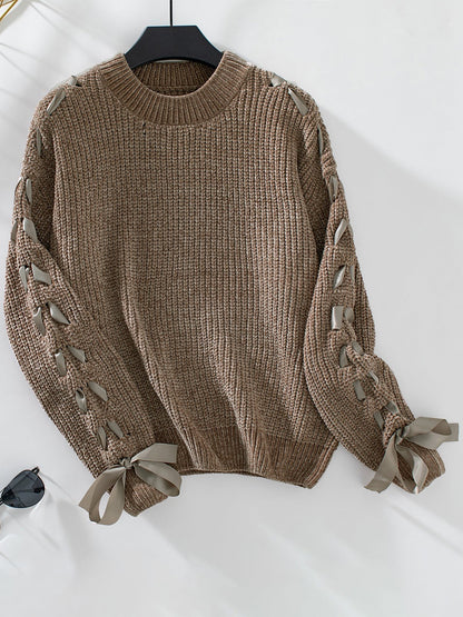 Marlowe | Women's Lace Trim Waffle Knit Sweatshirt