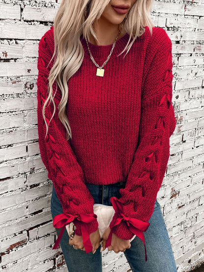 Marlowe | Women's Lace Trim Waffle Knit Sweatshirt