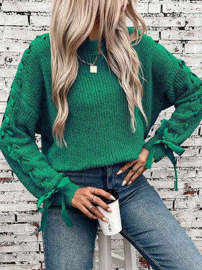 Marlowe | Women's Lace Trim Waffle Knit Sweatshirt