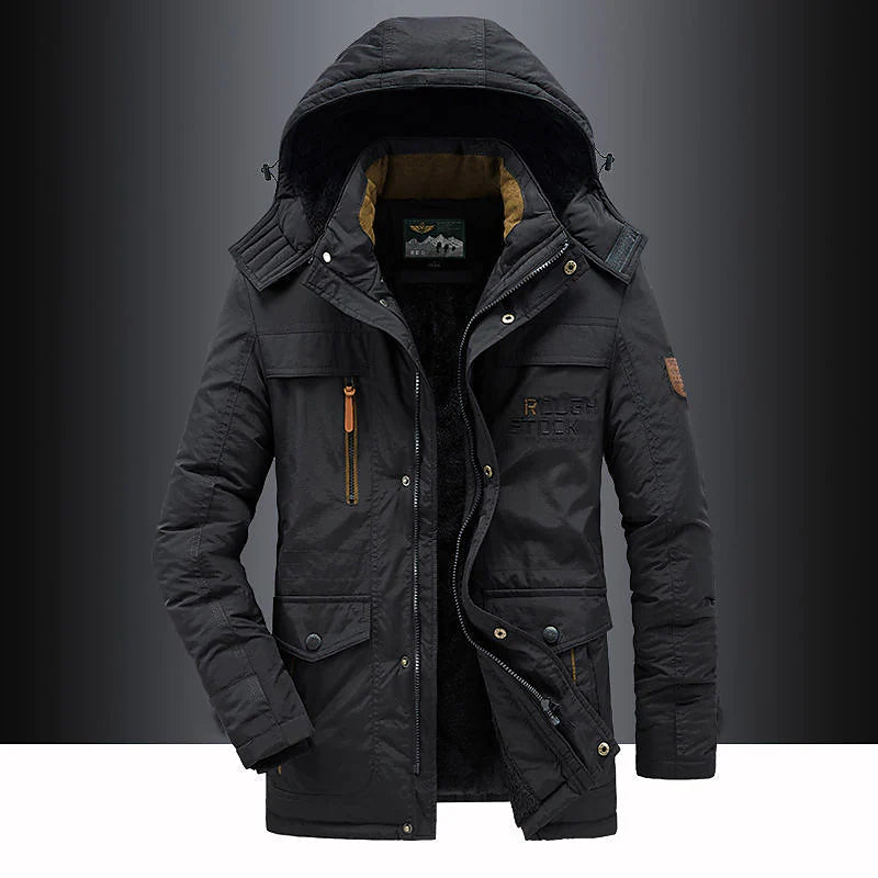 Fleece-lined hooded thigh-length winter parka for men | Hudson -1