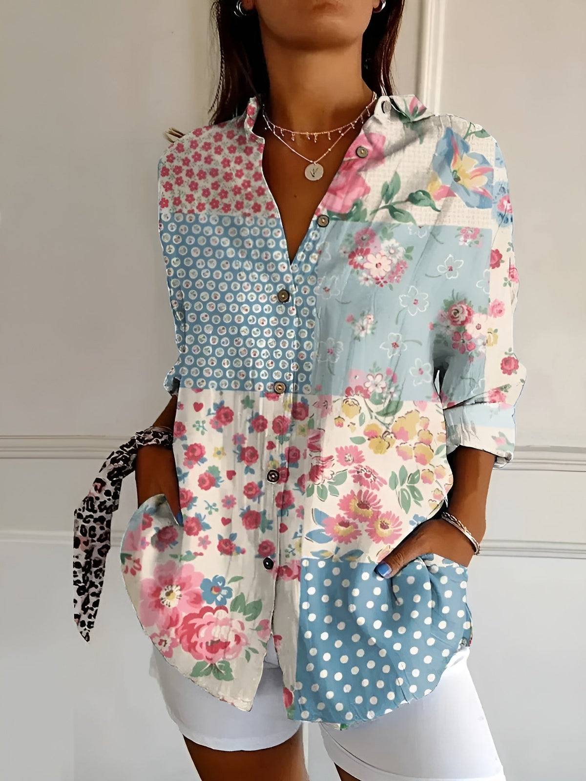 Printed button-up everyday blouse for women | Roseline -6
