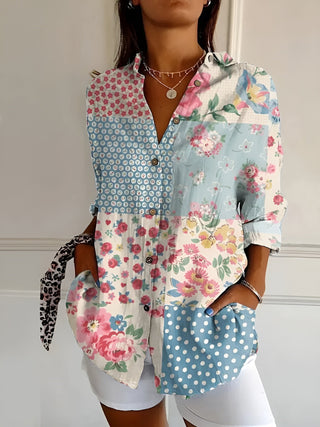 Printed button-up everyday blouse for women | Roseline -15