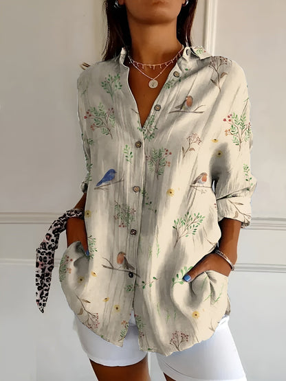 Printed button-up everyday blouse for women | Roseline -8