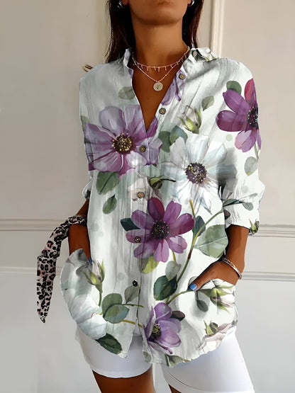 Printed button-up everyday blouse for women | Roseline -12