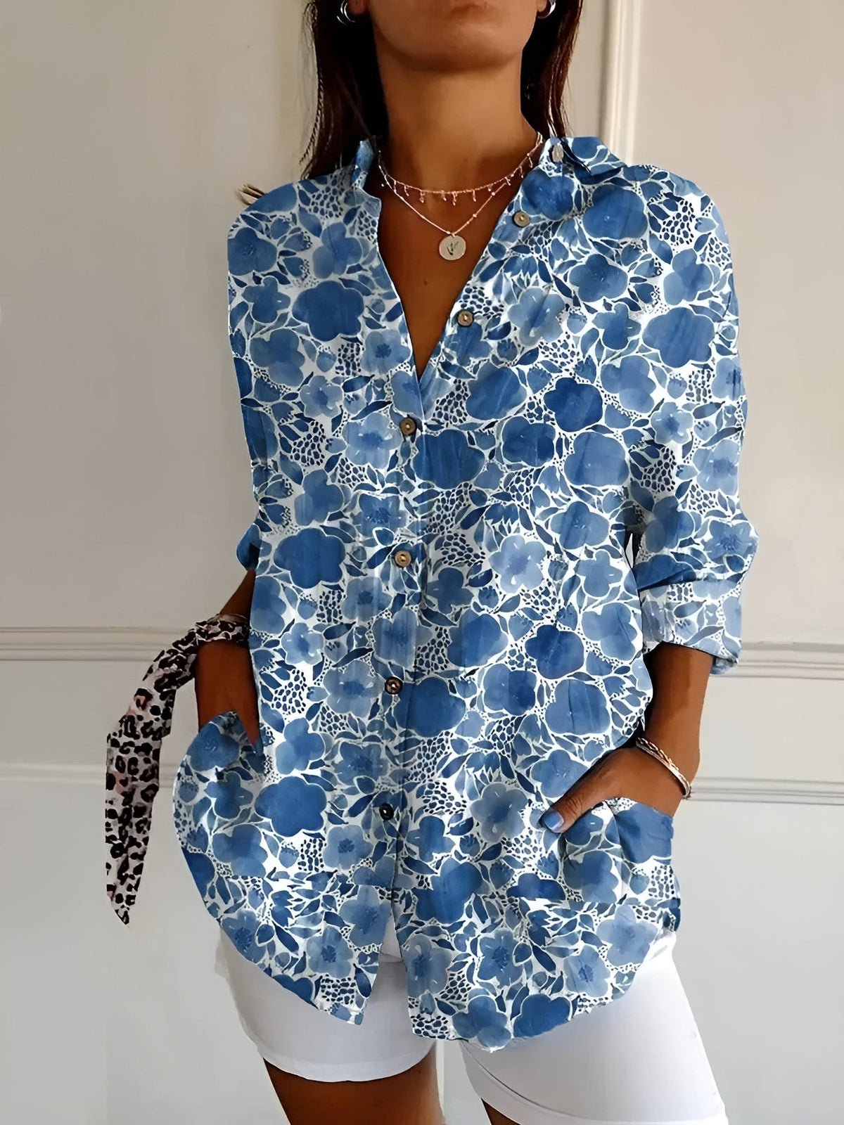 Printed button-up everyday blouse for women | Roseline -10