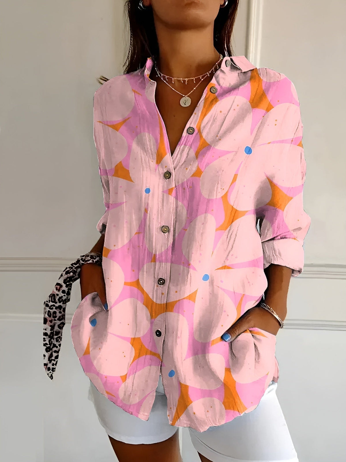 Printed button-up everyday blouse for women | Roseline -9