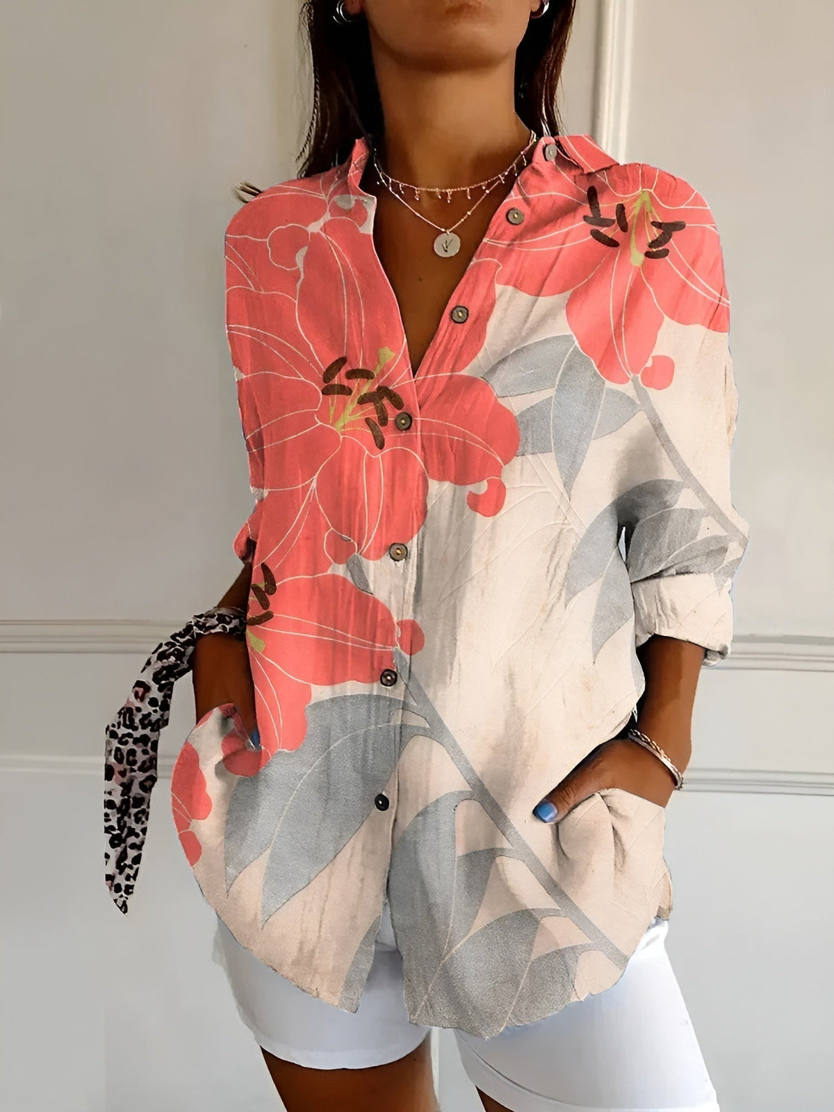 Printed button-up everyday blouse for women | Roseline -11