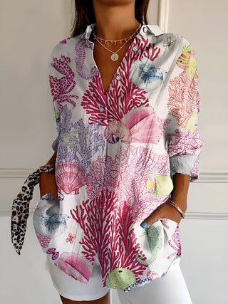 Printed button-up everyday blouse for women | Roseline -7
