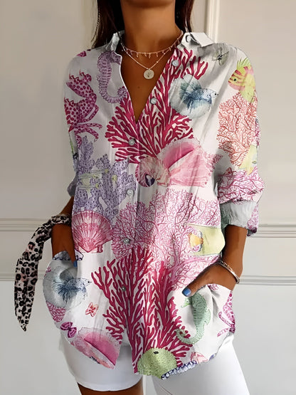Printed button-up everyday blouse for women | Roseline -7