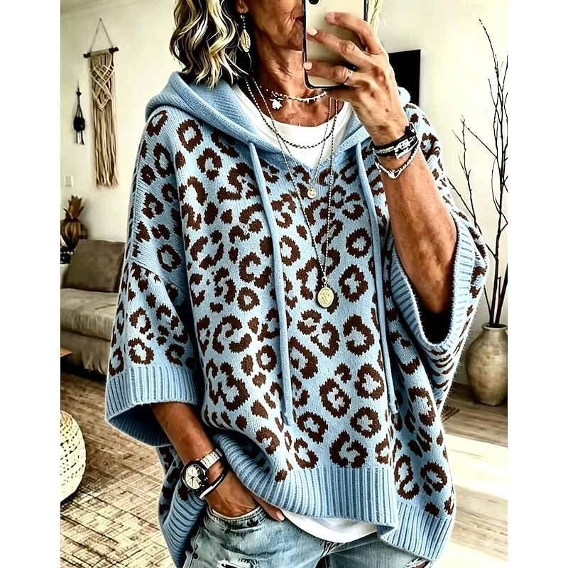 Solvenne | Women's Animal Print Hooded Sweater