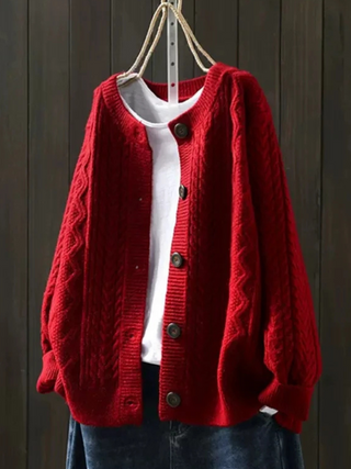 Eirven | Women's Oversized Cable Knit Button Front Cardigan
