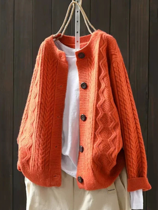 Eirven | Women's Oversized Cable Knit Button Front Cardigan
