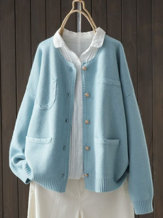 Norevi | Women's Relaxed Knit Cardigan with Patch Pockets