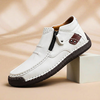 Bellune | Men's Leather Moc Shoes with Side Zip Closure