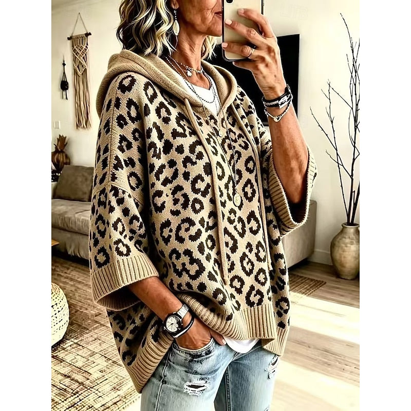 Solvenne | Women's Animal Print Hooded Sweater