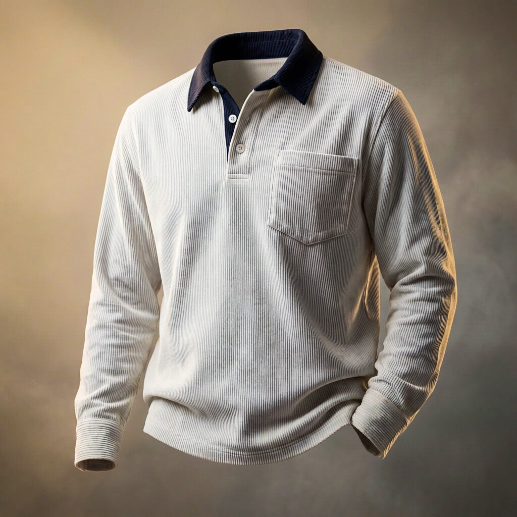 Corduroy long-sleeve casual polo for men | Scott -5