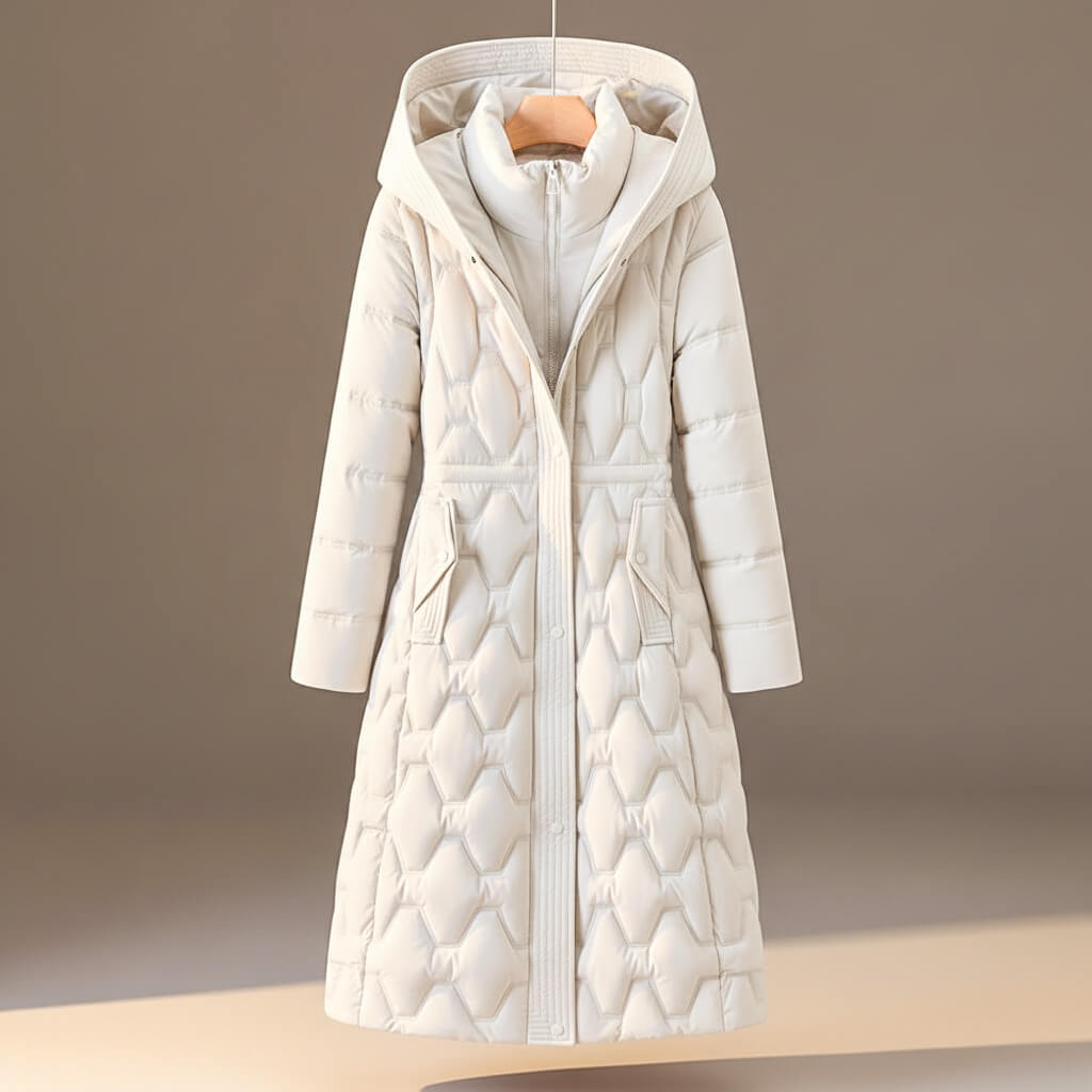 Quilted hooded winter coat with zip and snap for women | Lauren -4