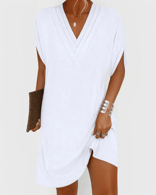 Deep V-neck everyday midi dress for women | Evelina -11