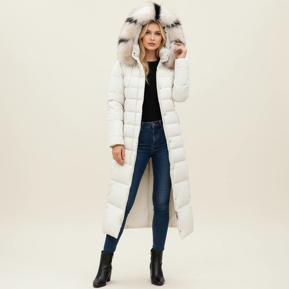 Maxi-length quilted hooded puffer jacket for women | Celeste -6