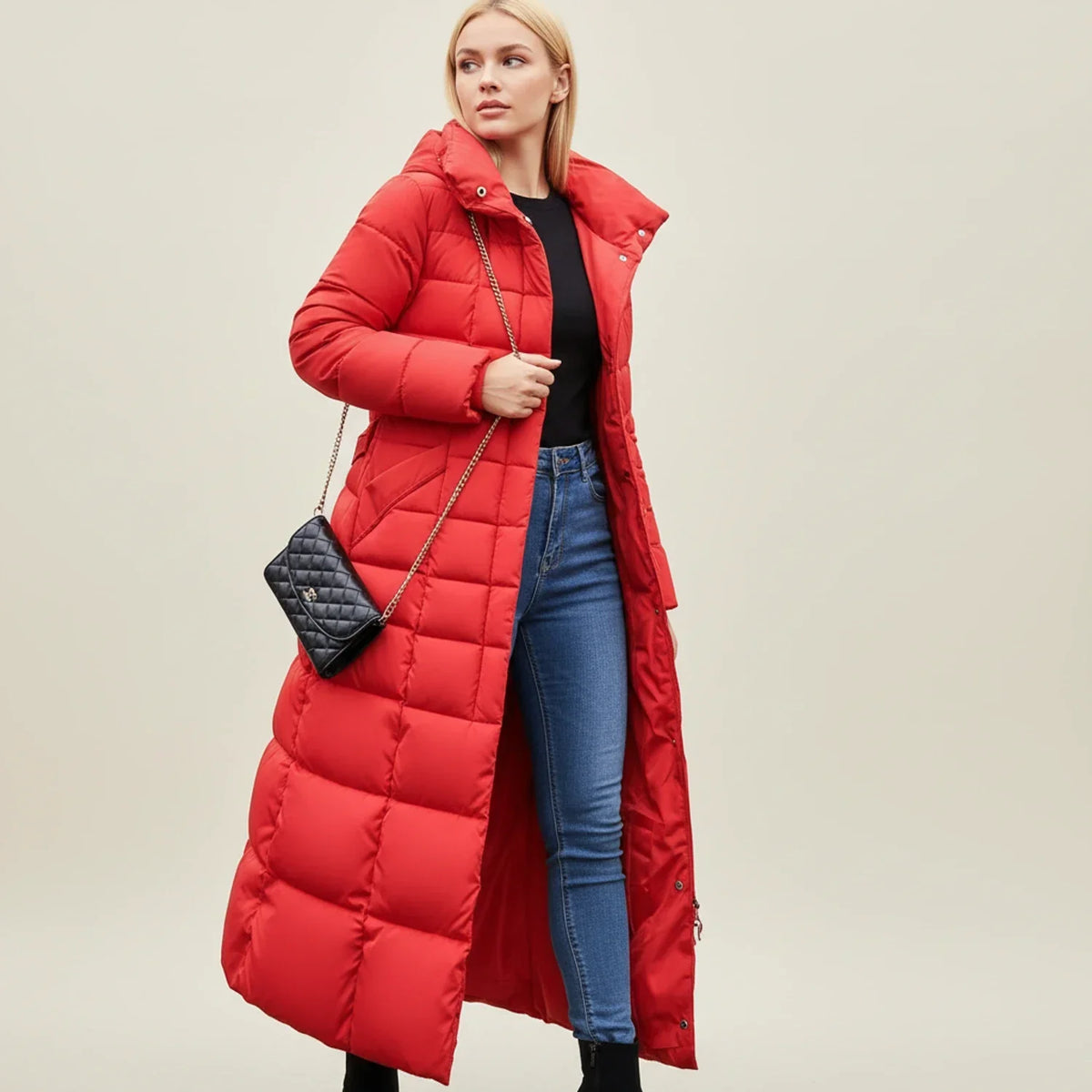 Maxi-length quilted hooded puffer jacket for women | Celeste -5