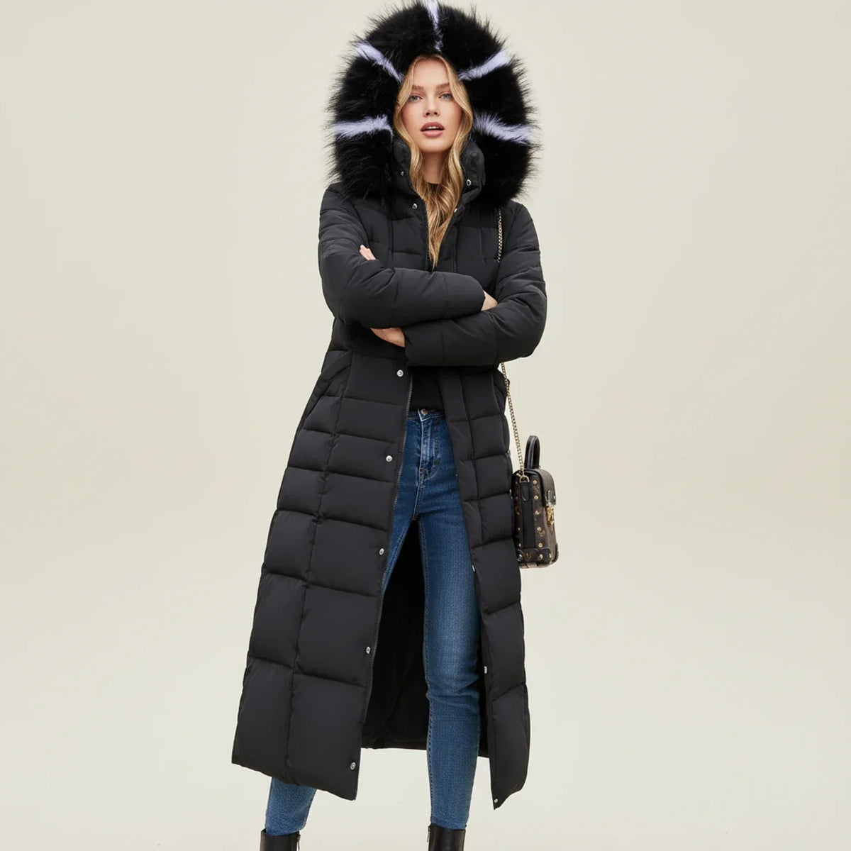 Maxi-length quilted hooded puffer jacket for women | Celeste -2
