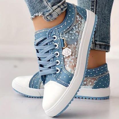 Amelia | Women's Dotted Lace Up Sneakers with Rounded Toe