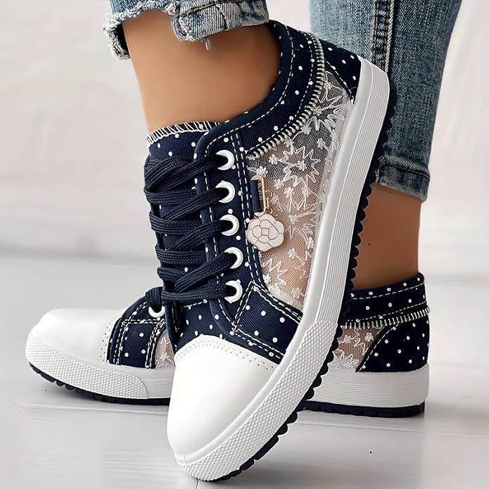Amelia | Women's Dotted Lace Up Sneakers with Rounded Toe