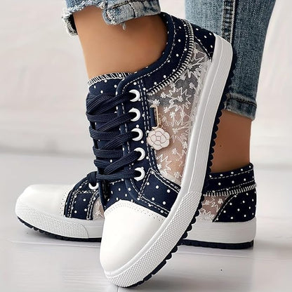 Amelia | Women's Dotted Lace Up Sneakers with Rounded Toe