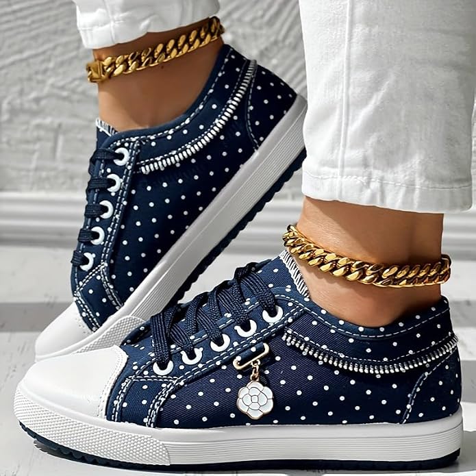 Amelia | Women's Dotted Lace Up Sneakers with Rounded Toe
