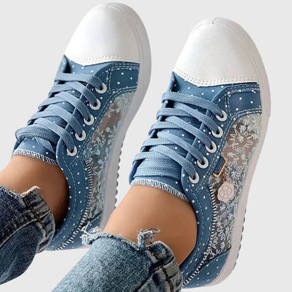 Amelia | Women's Dotted Lace Up Sneakers with Rounded Toe