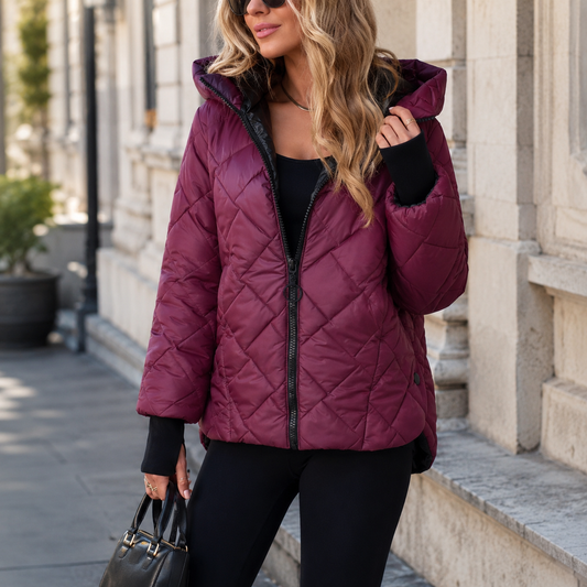 Audrey | Women's Diamond Quilted Puffer Jacket with Hood and Zip Front