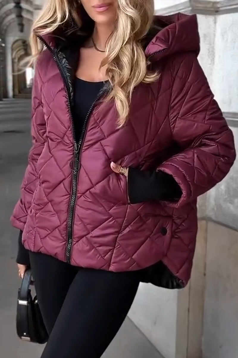 Audrey | Women's Diamond Quilted Puffer Jacket with Hood and Zip Front