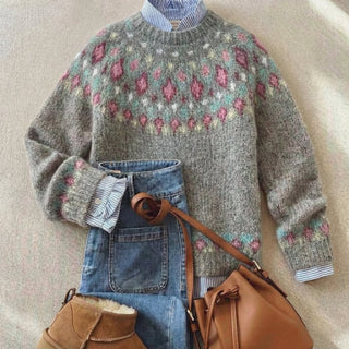 Elowen | Women's Brushed Fair Isle Crew Neck Sweater