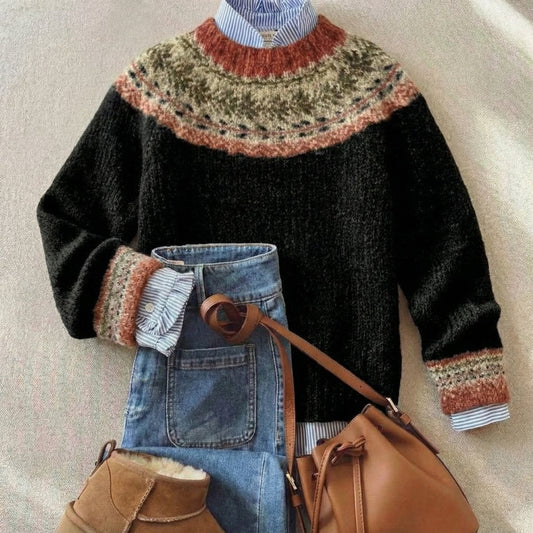 Elowen | Women's Brushed Fair Isle Crew Neck Sweater