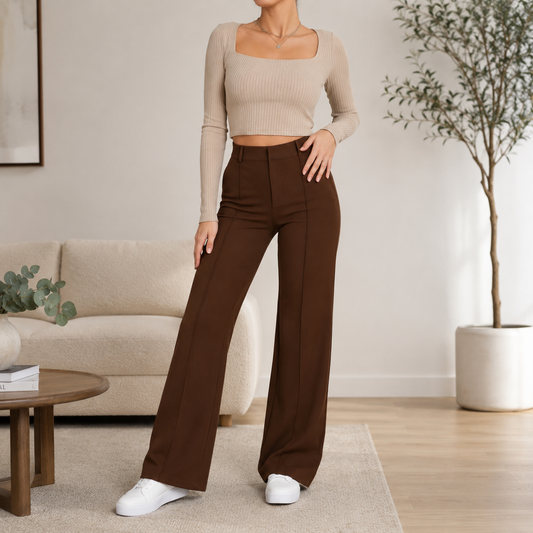 Audrey | Women's High Waist Wide Leg Pants with Front Seams