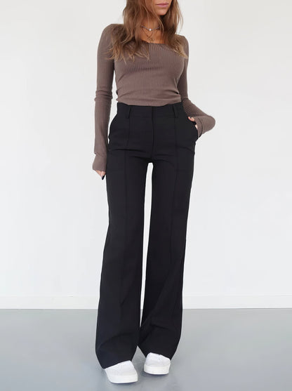 Audrey | Women's High Waist Wide Leg Pants with Front Seams