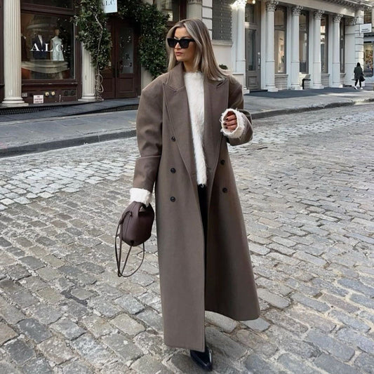 Simone | Women's Longline Wool Maxi Coat with Notched Lapels