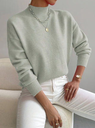 Elvienne | Women's Mock Turtleneck Relaxed Knit Sweater
