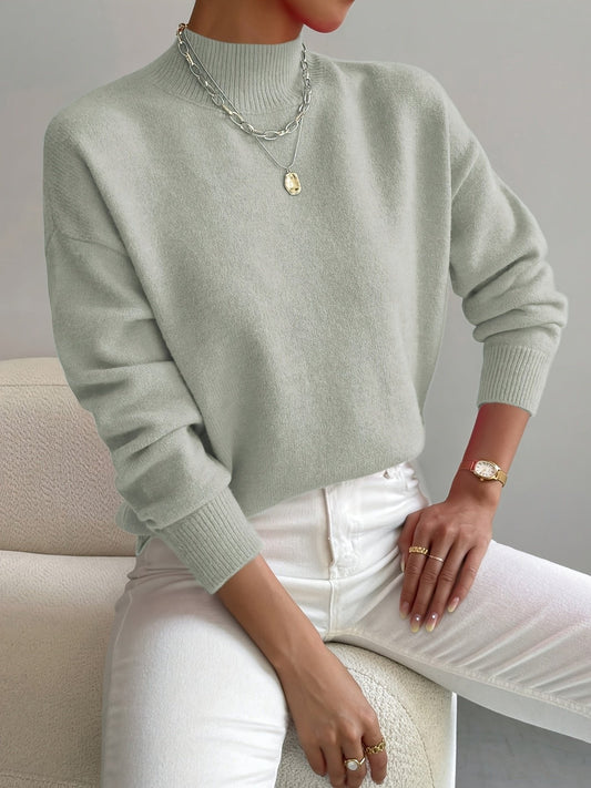 Elvienne | Women's Mock Turtleneck Relaxed Knit Sweater